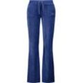 Sweathose JUICY COUTURE "HERITAGE CROWN CAISA LOW RISE PANT Damen" Gr. L, EURO-Größen, blau (blau depths), Damen, 46% BAUMWOLLE 32% VISKOSE 22% POLYESTER, Hosen, Trainingshose Damen, Sweathose, Velour, Jogginghose mit Glitzer, Sale