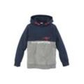 Kapuzensweatshirt KANGAROOS "Colorblocking", Jungen, Gr. 128/134, blau (marine, grau), angeraute Sweatware, Obermaterial: 100% Baumwolle. Graumeliert (Obermaterial): 90% Baumwolle, 10% Viskose, mehrfarbig, bedruckt, sportlich, Basic, Langarm Rippbündchen, Sweatshirts, Langarm, mehrfarbig, mit Logodruck, aus Baumwolle