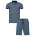 Poloshirt RAGWEAR "Set Porpi", Herren, Gr. 4XL (60), blau (navy), Material: 50% Baumwolle, 50% Polyester, sportlich, bequem knieumspielend, tiefer V-Ausschnitt, Kurzarm eng, Shirts, Modisches Herren Set aus Hemd und kurzer Hose