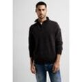 Strickpullover STREET ONE MEN, Herren, Gr. L (52), schwarz, Web, 100% Baumwolle, unifarben, casual, gerade hüftlang, hoch geschlossener Ausschnitt, Pullover, in Melange Optik