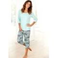 Capri-Pyjama BUFFALO Gr. 32/34, grün (mint, gemustert), Damen, Obermaterial: 100% Baumwolle, Homewear-Sets, mit gemusterter Hose