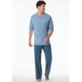 Pyjama SCHIESSER ""Comfort Essentials"", Herren, Gr. 56, blau (808, blaugrau), Single Jersey, Obermaterial: 100% Baumwolle, unifarben, casual, Basic lang, V-Ausschnitt, Langarm, Homewear-Sets, mit V-Ausschnitt und aufgesetzter Brusttasche