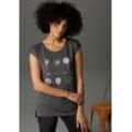 T-Shirt ANISTON CASUAL Gr. 34, grau (anthrazit-weiß-silberfarben) Damen Shirts mit Frontdruck, teilweise glitzernder Folienprint