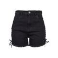 Stoffhose URBAN CLASSICS "Urban Classics Damen Ladies Highwaist Denim Lace Up Shorts", Damen, Gr. 26, Normalgrößen, schwarz (schwarzwashed), 100% Baumwolle, unifarben, slim fit, Hosen