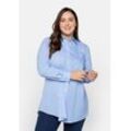 Longbluse SHEEGO "Große Größen", Damen, Gr. 40, blau (mittelblau), Obermaterial: 70% Baumwolle, 27% Polyamid, 3% Elasthan, gestreift, feminin, figurumspielend lang, Langarm, Blusen, mit gerundetem Saum