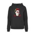 Kapuzenpullover MERCHCODE "Merchcode Damen Ladies Frida Kahlo - Dia de los muertos Hoody", Damen, Gr. S, schwarz, 50% Baumwolle, 50% Polyester, unifarben, casual, normal, ohne Ausschnitt, Pullover