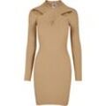 Shirtkleid URBAN CLASSICS "Urban Classics Damen Ladies Crossed Rib Knit Dress", Damen, Gr. L, US-Größen, beige (unionbeige), 35% Polyacryl, 35% Viskose, 30% Nylon, unifarben, klassisch, slim fit, Langarm, Kleider