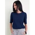 T-Shirt SEIDEL MODEN, Damen, Gr. 34, blau (navy), Jersey, Obermaterial: 96% Viskose, 4% Elasthan, unifarben, Basic, figurumspielend hüftlang, Rundhals, Halbarm abgesteppte Kante, Shirts, mit Rundhalsausschnitt, MADE IN GERMANY