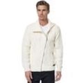 Strickjacke RUSTY NEAL, Herren, Gr. XL, beige (ecru), 70% Polyacryl, 30% Baumwolle, unifarben, casual, hoch geschlossener Ausschnitt, Langarm, Strickjacken, mit asymmetrischem Reißverschluss