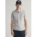 Poloshirt GANT "SLIM SHIELD SS PIQUE POLO", Herren, Gr. 4XL, grau (grau melange), Jersey, Obermaterial: 100% Baumwolle, meliert, casual, slim fit hüftlang, hoch geschlossener Ausschnitt, Kurzarm Rippbündchen, Shirts, mit Logostickerei auf der Brust