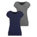 T-Shirt H.I.S "aus Viskose" Gr. 44/46, blau (marine, grau) Damen Shirts Kurzarm, figurumspielende Passform, sportlich, Rundhalsausschnitt