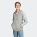 Kapuzensweatjacke ADIDAS SPORTSWEAR "ESSENTIALS 3STREIFEN FRENCH TERRY REGULAR KAPUZENJACKE", Damen, Gr. L, grau (medium grau heather), Sweatware, Obermaterial: 100% Baumwolle, gestreift, sportlich, Langarm, Sweatjacken