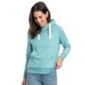 Kapuzensweatshirt DEPROC ACTIVE "HildaCMYK II WOMEN", Damen, Gr. 36 (S), blau (türkis), 50% Baumwolle, 50% Polyester, casual, bequem, Langarm angesetztes Bündchen, Sweatshirts, weiche Fleecejacke mit Kängurutasche