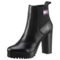 High-Heel-Stiefelette TOMMY JEANS "TJW NEW ESS HIGH HEEL BOOT" Gr. 40, schwarz, Damen, Leder, Elastischer Einsatz, unifarben, Schuhe, Blockabsatz, Partymode, Ankleboots in schmaler Form