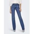 Bootcut-Jeans ONLY "ONLEVERLY MW SWEET FLARED DNM CRO187", Damen, Gr. 26, Länge 34, blau (medium blau denim), Denim/Jeans, Obermaterial: 99% Baumwolle, 1% Elasthan, unifarben, modisch, slim fit, Jeans, Baumwollmischung mit Stretch sorgt für ein angenehmes Tragegefühl