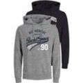 Kapuzensweatshirt JACK & JONES "ETHAN SWEAT HOOD 2PK" Gr. L (50), grau (hellgrau meliert) Herren Sweatshirts