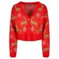 Cardigan URBAN CLASSICS "Urban Classics Damen Ladies Short Oversized Christmas Cardigan" Gr. 4XL, bunt (rot, gold), Damen, 70% Polyacryl, 20% Polyester, 10% metallisiertes Garn, unifarben, Strickjacken