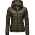 Steppjacke MARIKOO "Samtpfote", Damen, Gr. S (36), grün (olivgrün), Oberstoff: 100% Nylon, Futter: 100% Polyester, Wattierung: 100% Polyester, casual, figurbetont hüftlang, hoch geschlossener Ausschnitt, Langarm Ärmel ohne Ärmelschlitz Rippstrickbündchen kontrastfarben, Jacken, ultraleichte Übergangsjacke mit Kapuze