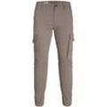 Cargohose JACK & JONES JUNIOR "JPSTPAUL JJFLAKE AKM 542" Gr. 140, N-Gr, braun (falcon), Jungen, Web, Obermaterial: 98% Baumwolle, 2% Elasthan, unifarben, Hosen