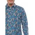 Langarmhemd LE TEMPS DES CERISES "CHEMISE HOMME GRIBA (MANCHE LONGUE) /SHIRT MAN GRIBA (LONG SLEEVE)", Herren, Gr. M, EURO-Größen, blau (blau, dunkelblau), 100% Baumwolle, bedruckt, Langarm, Hemden, Mit floraler Musterung