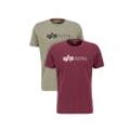 T-Shirt ALPHA INDUSTRIES "Alpha Industries Men - T-Shirts Alpha Label T 2 Pack", Herren, Gr. L, bunt (olive, burgundy), Obermaterial: 100% Baumwolle, Kurzarm, Shirts