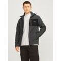 Softshelljacke JACK & JONES "JJTAYLOR SOFTSHELL JACKET", Herren, Gr. XS, grau (asphalt), Web, Obermaterial: 100% Polyester, unifarben mit Farbeinsatz, modisch, normal, Langarm gerader Abschluss, Jacken