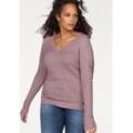 V-Ausschnitt-Pullover KANGAROOS Gr. 32/34 (XS), rosa (altrosa) Damen Pullover V-Pullover Strickpullover in breit geripptem Feinstrick