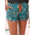 Schlafshorts LASCANA, Damen, Gr. 32/34, N-Gr, blau (rauchblau), Single Jersey, Obermaterial: 60% Polyester, 36% Viskose, 4% Elasthan, geblümt, feminin, bequem kurz, Hosen, im Blumen Allover-Druck