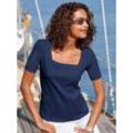 Kurzarmshirt CASUAL LOOKS "Shirt", Damen, Gr. 36, blau (marine), 100% Baumwolle, unifarben, eckiger Ausschnitt, Kurzarm, Shirts