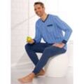 Schlafanzug, Herren, Gr. 44/46, blau (himmelblau, dunkelblau), 100% Baumwolle, Homewear-Sets