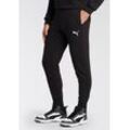 Trainingshose PUMA "ESS+ LOGO LAB CAT SWEATPANTS FL CL", Herren, Gr. L, N-Gr, schwarz (puma schwarz), Fleece, Obermaterial: 66% Baumwolle, 34% Polyester, bedruckt, sportlich, regular fit normal, Hosen, Jogginghose