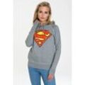 Kapuzensweatshirt LOGOSHIRT "DC - Superman Logo", Damen, Gr. L, grau (grau, meliert), 80% Baumwolle, 20% Polyester, unifarben, casual, normal, ohne Ausschnitt, Langarm, Sweatshirts, mit Superhelden-Print