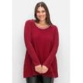 Longshirt SHEEGO "Große Größen", Damen, Gr. 40/42, rot (dunkelrot), Obermaterial: 95% Viskose, 5% Elasthan;Vorderteil: 100% Polyester, unifarben, feminin, figurumspielend lang, Rundhals, Langarm, Shirts, mit doppellagigem Vorderteil