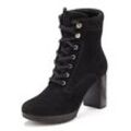 High-Heel-Stiefelette LASCANA Gr. 40, schwarz Damen Schuhe Schnürstiefelette aus Leder, Blockabsatz, Plateaustiefelette, Schnürboots