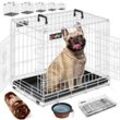 LOVPET® Hundekäfig klappbar Hundetransportkäfig Inkl. Fleecedecke + Napf Hundebox mit 2 Türen Transportkäfig Auto, Tiertransportbox Hundetransportbox mit Bodenschale