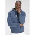 Kapuzensweatshirt DELMAO, Herren, Gr. M (48/50), blau, angeraute Sweatware, Obermaterial: 60% Baumwolle, 40% Polyester. Kapuzenfutter: 60% Baumwolle, 40% Polyester, bedruckt, casual, normal, Langarm Rippbündchen, Sweatshirts, Langarm, lockere Passform, mit Print und Stickerei, mit Kapuze