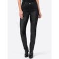 Bequeme Jeans INSPIRATIONEN, Damen, Gr. 36, Normalgrößen, schwarz (schwarz, denim), 56% Baumwolle, 19% Polyester, 14% Lyocell, 10% Viskose, 1% Elasthan, unifarben, lang, Jeans