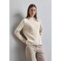 Strickpullover STREET ONE Gr. 34, weiß (cream weiß melange), Damen, Strick, Obermaterial: 37% Polyacryl, 29% Baumwolle, 29% Polyester, 5% Nylon, meliert, Pullover, mit Rippbündchen