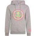 Kapuzensweatshirt ZWILLINGSHERZ Gr. S/M, grau (hellgrau, meliert) Damen Sweatshirts mit Ankeraufstick und neonfarbenen Details