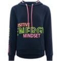 Sweatshirt ZWILLINGSHERZ Gr. LXL, blau (navy), Damen, Obermaterial: 80% Baumwolle, 20% Polyester, unifarben, Sweatshirts, mit "Positive Energy Mindset"-Aufstick in Neonfarben