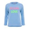 Langarmshirt ZWILLINGSHERZ Gr. SM, blau (hellblau), Damen, Obermaterial: 50% Baumwolle, 50% Polyester, unifarben, Shirts, mit "Ocean Love"-Aufdruck und Used-Look