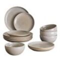 Bloomingville Taupe Geschirr-Set, Steingut, Bowl Ø 13xH6,5/Plate Ø 21,5/Plate Ø 27 cm, Set of 12