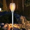 Solarlampen für außen Garten Steckleuchte Flammeneffekt IP44 Akku Solarleuchten Garten, Kunststoff silber, 1x led 3000K, DxH 10x58cm