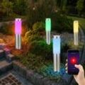 Smart led Außenlampe silber Sockelleuchte dimmbar Garten Stehlampe Wegeleuchte Säulenlampe Edelstahl, rgb led, warmweiß-kaltweiß, DxH 7,6x45 cm, 4er