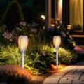 Solarlampen für außen Garten Steckleuchte Flammeneffekt IP44 Akku Solarleuchten Garten, Kunststoff silber, 1x led 3000K, DxH 10x58cm, 2er Set