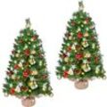 Yaheetech - 2er-Set 92 cm Mini Künstlicher Weihnachtsbaum mit 50 Warmweiß led Beleuchtung & 20 Tannenzapfen Kleiner Christbaum Tisch Tannenbaum für