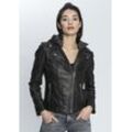 Lederjacke MAURITIUS "ELA" Gr. 36/S, schwarz, Damen, Obermaterial: 100% Schafsleder. Futter: 100% Baumwolle. Ärmelfutter: 100% Polyester. Kapuze: 100% Baumwolle, kontrastfarbene Details, Jacken, coole 2-in-1-Bikerjacke mit abnehmbarer Jersey-Kapuze