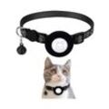 Schwarz) Katzenhalsband mit Sicherheitsschnalle und Glöckchen, 1 cm breit, reflektierendes Katzenhalsband mit Airtag-Halterung für Katzen, Welpen,