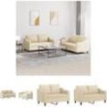 The Living Store - 2-tlg. Sofagarnitur mit Kissen Creme Stoff - Sofas - Creme