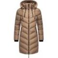 Wintermantel MARIKOO "Armasa", Damen, Gr. XXL (44), grau (taupe), Oberstoff: 100% Polyester, Futter: 100% Polyester, Wattierung: 100% Polyester, Ärmelfutter: 100% Polyester, modisch, tailliert ca. Mitte Oberschenkel, hoch geschlossener Ausschnitt, Langarm Ärmel ohne Ärmelschlitz Rippstrickbündchen, Mäntel, modischer Damen Winter Steppmantel mit Kapuze